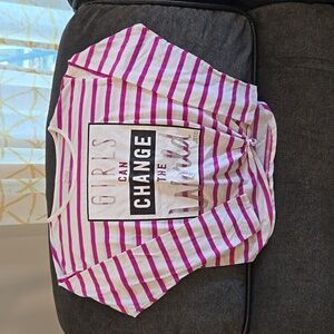 Girls Justice long sleeve shirt size 14 white with purple strips